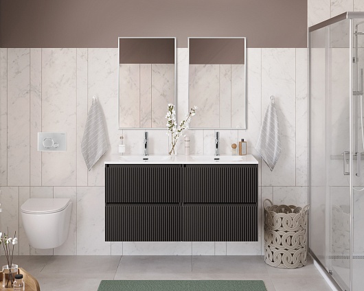 BelBagno Тумба с раковиной Uno 120 с 2 чашами подвесная Темно-Серый матовый с раковиной CZR-8073-120-2 – картинка-11
